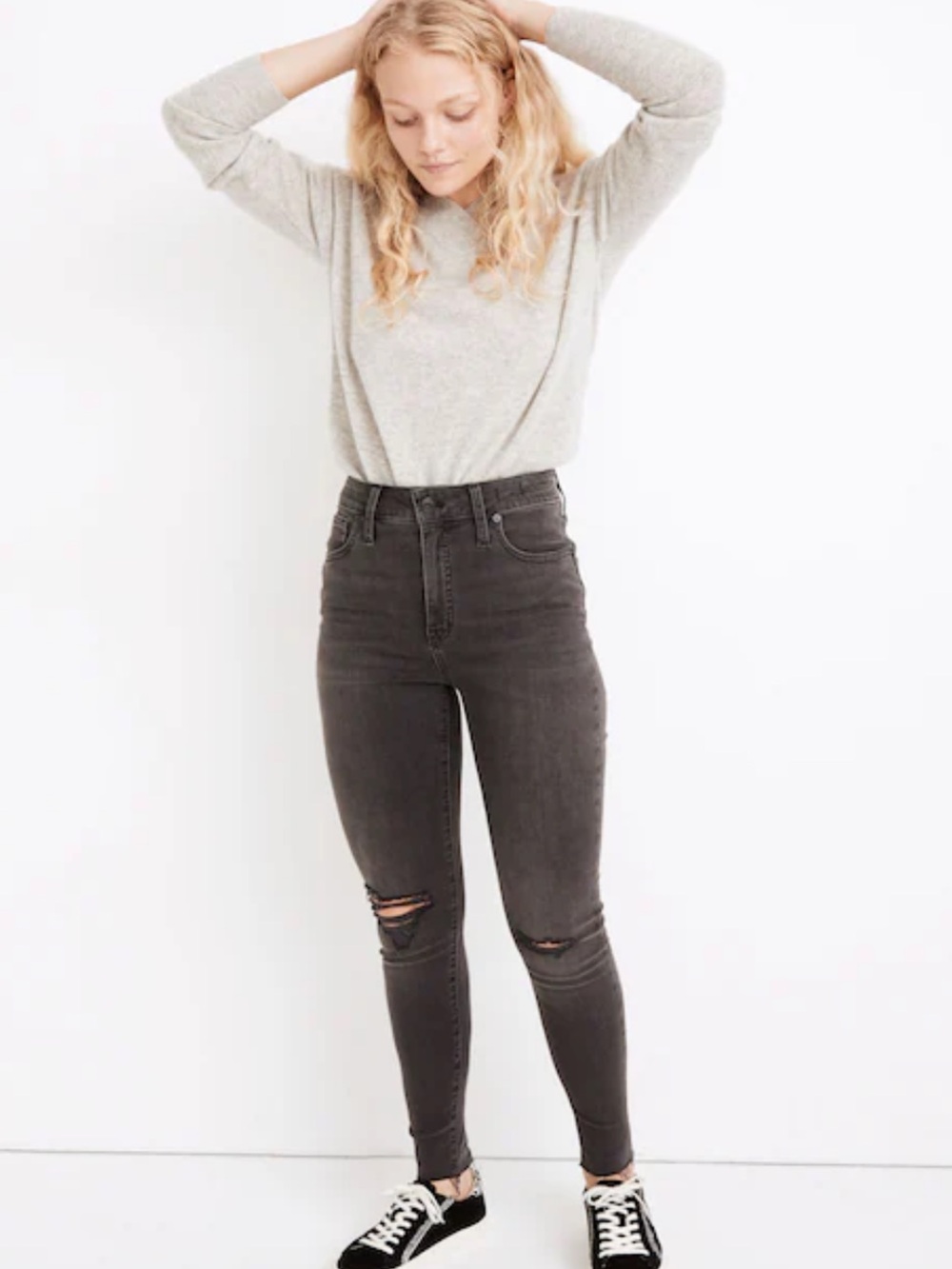 Madewell Curvy High-Rise Skinny Jeans Black Sea Distressed Size 27 NWT